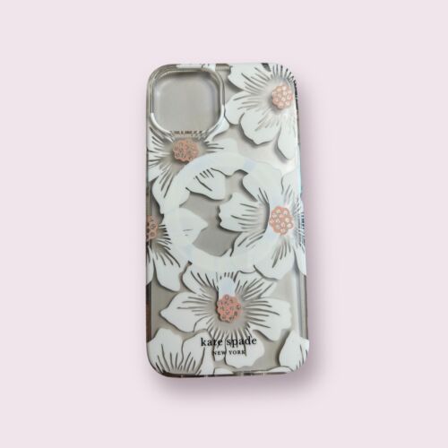 Kate Spade Case iPhone ~13 & 14~ Floral Hollyhock With Rhinestones Magsafe Beaut