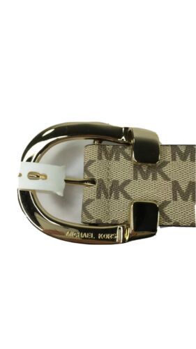 Michael Kors Belt~Beige Tan Signature Logo Leather Gold Buckle Med~MSRP $58~CUTE