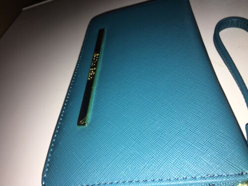 STEVE MADDEN WALLET WRISTLET TEAL BLUE SMOOTH TEXTURED GOLD ZIPPER
