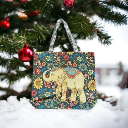 Elephant Tapestry Style~Women Tote Double Handle Large Bag~Multicolor Design~NEW