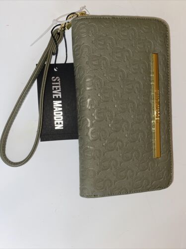 STEVE MADDEN WALLET WRISTLET SAGE STAMPED LOGO SM Zip Around STYLE!!!!