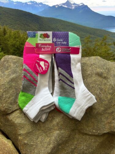 FRUIT OF THE LOOM GIRLS LOW CUT SOCKS SIZE 4-10 SIZE LARGE 6 PAIRS CASUAL NEW