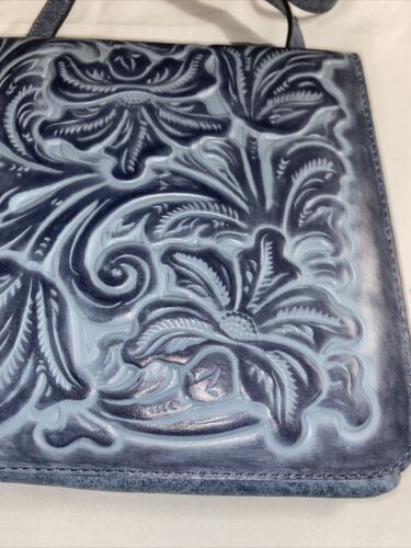 PATRICIA NASH GIRONA NWT BRNTL SAFFLOWER BLUE TOOLED LEATHER XBDY BAG-REAR FIND!