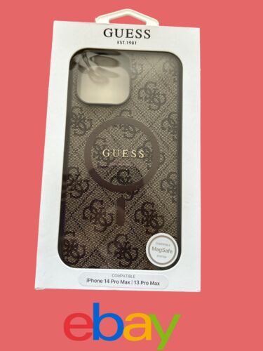 Guess Slim Profile~Protective Case iPhone 13 & 14 ProMax~Brown Logo REAR FIND