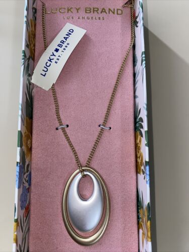Lucky Brand Silver & Gold Tone Oval Pendant Necklace~18” to  22” Long~ REAR FIND