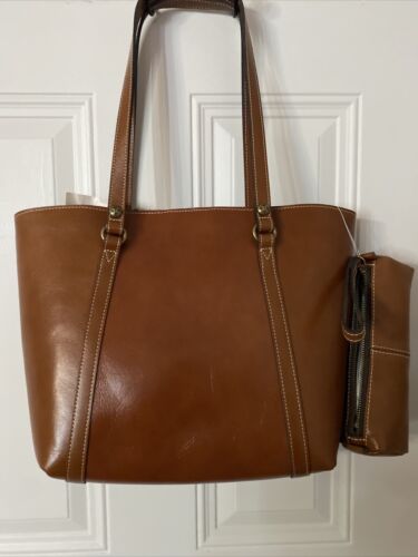 Patricia Nash Set~Isla Wristlet & Treviso Large Tote Shoulder Bag Brown Leather
