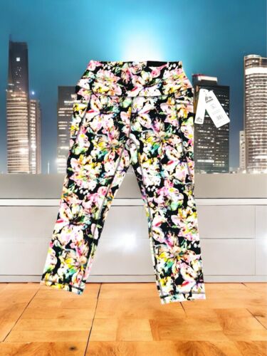 RBX Women's Capri Length~Style CR6950 Stretch Leggings~Floral Multicolor Size L