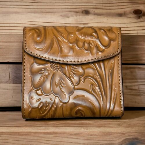 Patricia Nash Reiti Genuine Tooled Leather RFID Wallet Cognac P409244 NWT $109
