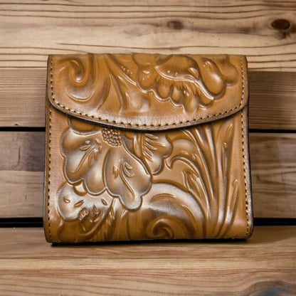 Patricia Nash Reiti Genuine Tooled Leather RFID Wallet Cognac P409244 NWT $109