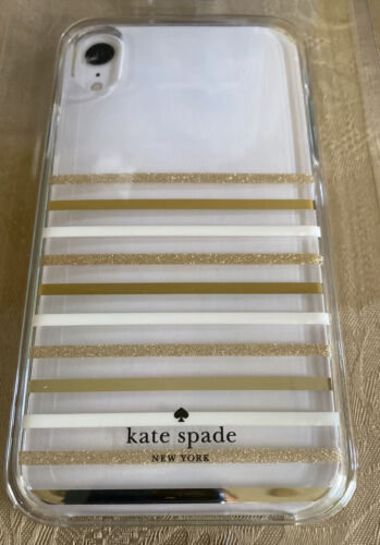 Kate Spade Phone Case For iPhone XR Clear with Gold Glitter/White/gold Stripes