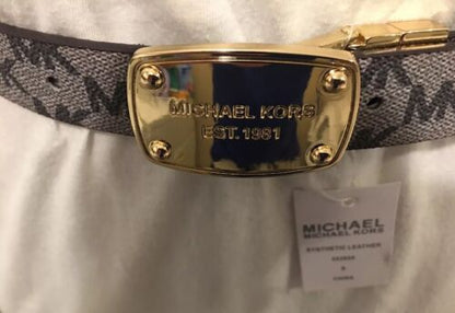 MICHAEL KORS BELT REVERSIBLE  GRAY/TAN W/LOGO BUCKLE SOMETHING REALLY DIFFERENT