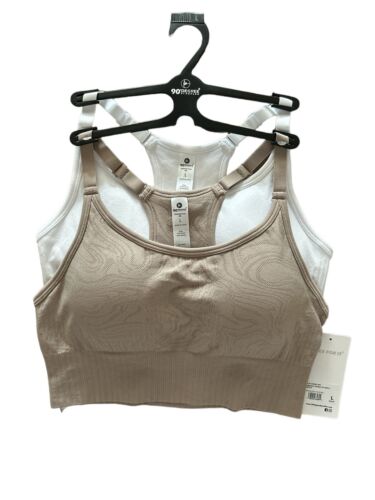 90 Degree By Reflex Seamless Noha Sports Bra~ Beige & White ~Set of 2~Sze LARGE