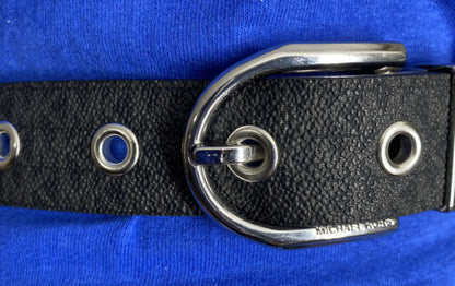 MICHAEL KORS BELT BLACK/BROWN REVERSIBLE MINI MK LOGO WITH SILVER BUCKLE