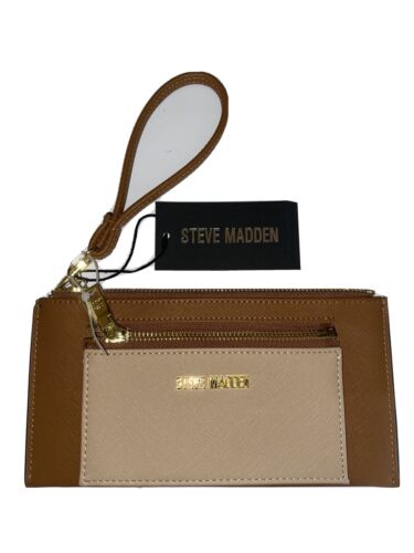 STEVE MADDEN WALLET WRISTLET DETACHABLE CREDIT CARD HOLDER COGNAC/ BLUSH