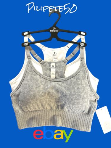 90 Degree By Reflex Seamless Noha Sports Bra~Gray & White ~Set of 2~Sze LARGE
