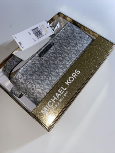 Michael Kors Women’s Belt  Fanny Pack MK Signature Logo SILVER/GRAY- L/XL UNIQUE