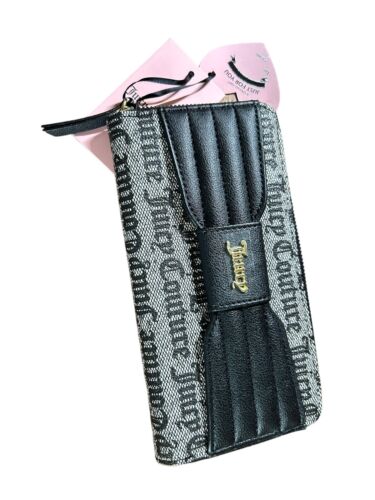 JUICY COUTURE WALLET ORGANIZER- CLUTCH PLATE LOGO & ZIP AROUND~PRETTY BOW LARGE