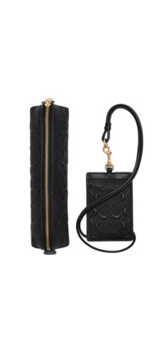 Coach Boxed Pencil Case Id Lanyard Set In Signature Leather ~NWT~ Black CF467