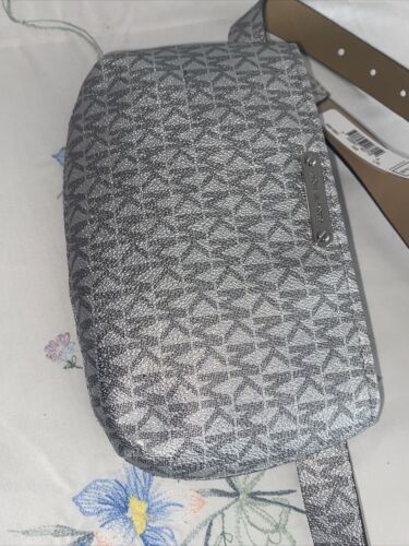 Michael Kors Women’s Belt  Fanny Pack MK Signature Logo SILVER/GRAY- L/XL UNIQUE