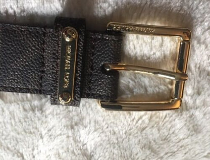 MICHAEL KORS BELT CHOCOLATE MK LOGO GOLD BUCKLE WITH GOLD EYELETS NICE
