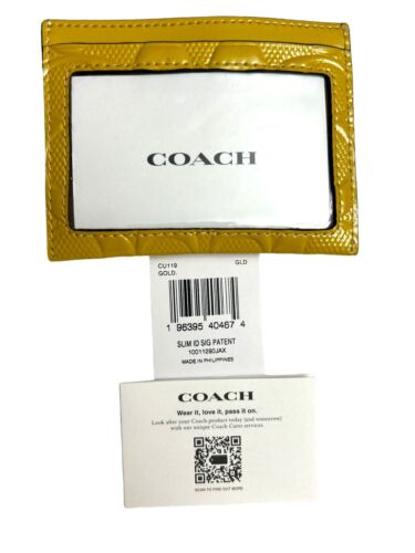 COACH CU119 Slim Id Card Case Wallet In Signature Patent Leather Gold