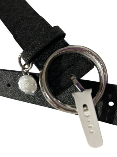 MICHAEL KORS BELT BLACK MK LOGO WITH SILVER BUCKLE AND MK CHARM Sz Large
