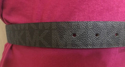 MICHAEL KORS BELT BLACK WITH PRINTED MK LOGO TRIPLE BELT LOOP WITH STUDS RARE!!