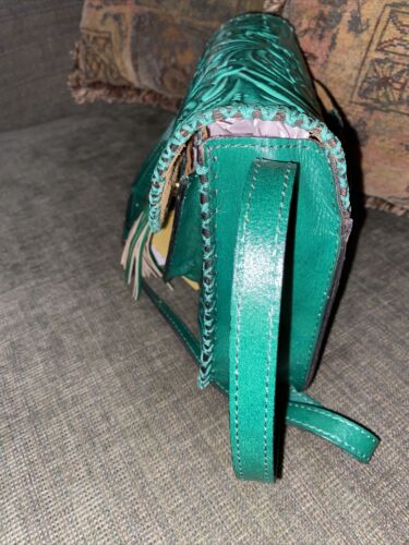 PATRICIA NASH Beaumont Tooled Crossbody P431244 Burnished Soft Green Leather NEW