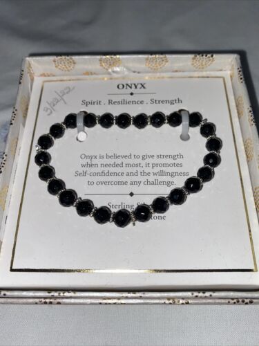 BLACK ÓNYX GENUINE GEMSTONE BRACELET SHIVAM .925 STERLING SILVER &  NIB
