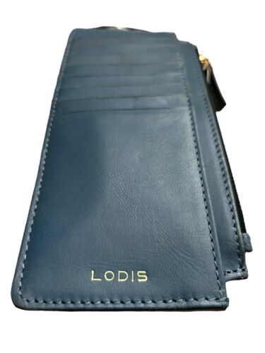 Lodis Blue RFID Protection Card Case Window ID  Leather Wallet GREAT QUALITY!!