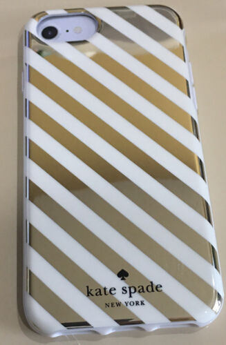 KATE SPADE PHONE CASE FOR iPHONE 8/7/6/6S WHITE WITH GOLD STRIPES NEW