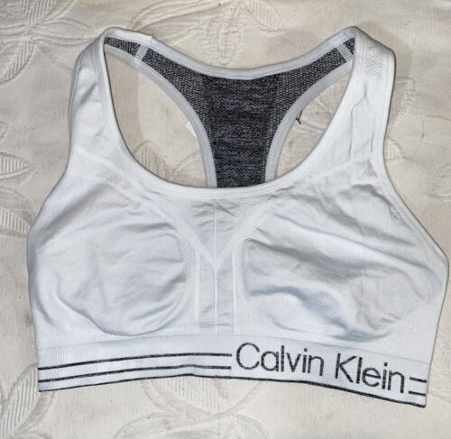 Calvin Klein Sports Bra- Heather Gray &White Size Medium PFYT1051 SUPER CUTE!
