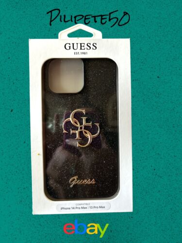 Guess Slim Profile~Protective Case iPhone 13 & 14 ProMax~Black Glitter REAR FIND