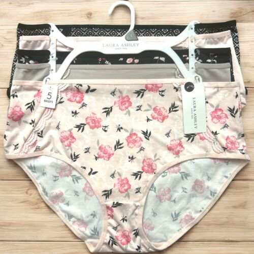 Laura Ashley~Women's Brief Underwear Panties Floral 5-Pair Polyester (A)1 LS7684