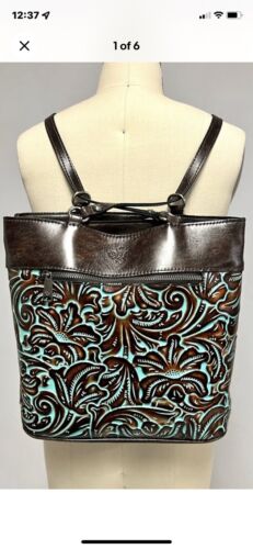 Patricia Nash Albi Tooled Turquoise Convertible Backpack  Tooled $249.00~UNIQUE