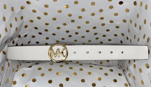MICHAEL KORS BELT WHITE~LEATHER W/GOLD MK CIRCLE BUCKLE~ALL PLUS SIZES~RARE FIND