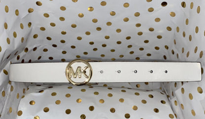 MICHAEL KORS BELT WHITE~LEATHER W/GOLD MK CIRCLE BUCKLE~ALL PLUS SIZES~RARE FIND