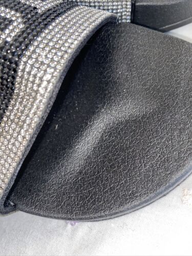True Religion Jasmine Bling Silver Black Slides Slippers NEW- SIZE 10 WOMEN