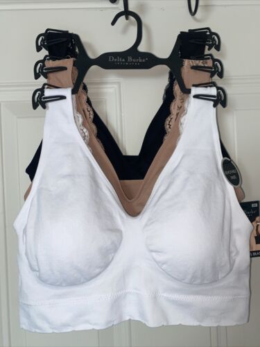 Delta Burke 3-Pack Seamless Bras 1X Lace & Soft Comfort Lounge Removable Pad NEW