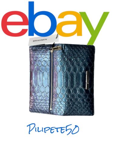 BRAHMIN Ady Wallet Slim Bifold Clutch Electric Blue Ateague Genuine Leather~NWT