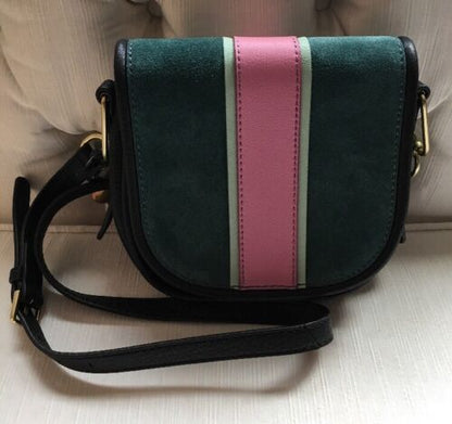 FOSSIL RUMI Alpine Green Crossbody Handbag Saddle Leather/Suede ZB7393307 $158