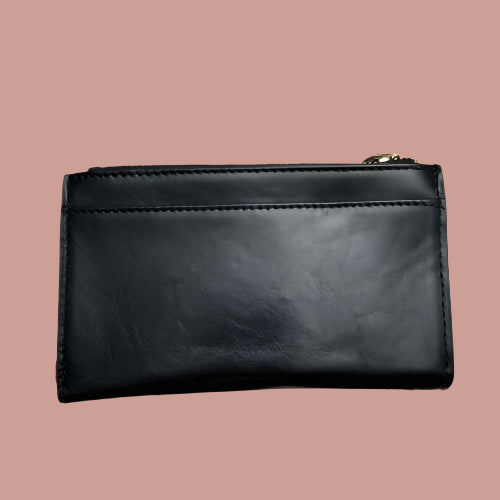 LODIS Ellie Medium Flap Bifold Wallet~ Glaze Leather Genuine~ Black~UNIQUE