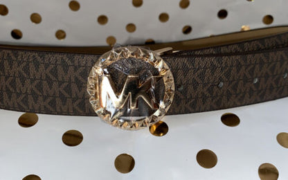 MICHAE KORS BELT BROWN W/MK LOGO AND BEAUTIFUL MK GOLD BUCKLE MK~ SO STYLISH!!!