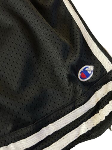 Champion Basketball Shorts Mens~Size Medium Black Mesh~White Stripes~ Gym NEW