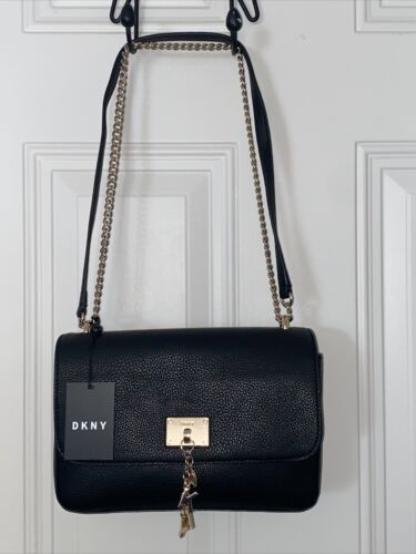 DKNY Women CLEO MEDIUM SHOULDER FLAP BAG CROSSBODY PURSE BLACK  $228  REAR FIND!