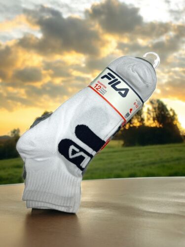 Fila Mens 12 Pair Athletic Quarter Socks~Multicolor Size 6-12-Aerated Mesh~NEW