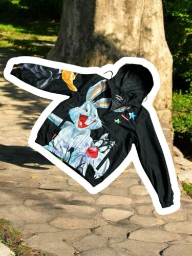 Members Only Looney Tunes Windbreaker w/ Hood Black MEDIUM  NWT ~ REAR FIND
