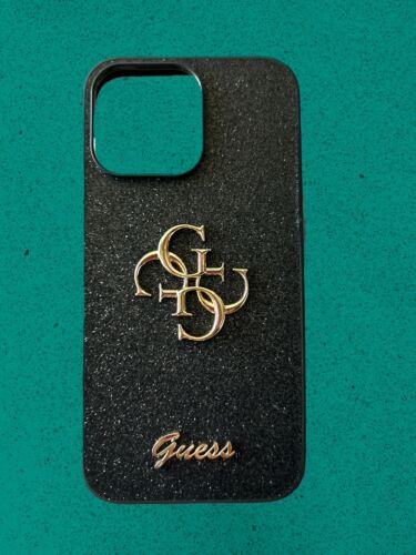 Guess Slim Profile~Protective Case iPhone 13 & 14 ProMax~Black Glitter REAR FIND