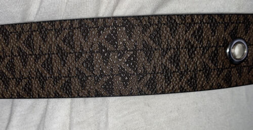 MICHAEL KORS BELT BLACK/BROWN REVERSIBLE MINI MK LOGO WITH SILVER BUCKLE