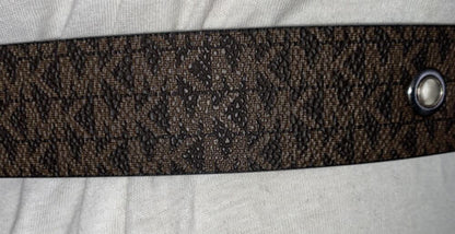 MICHAEL KORS BELT BLACK/BROWN REVERSIBLE MINI MK LOGO WITH SILVER BUCKLE